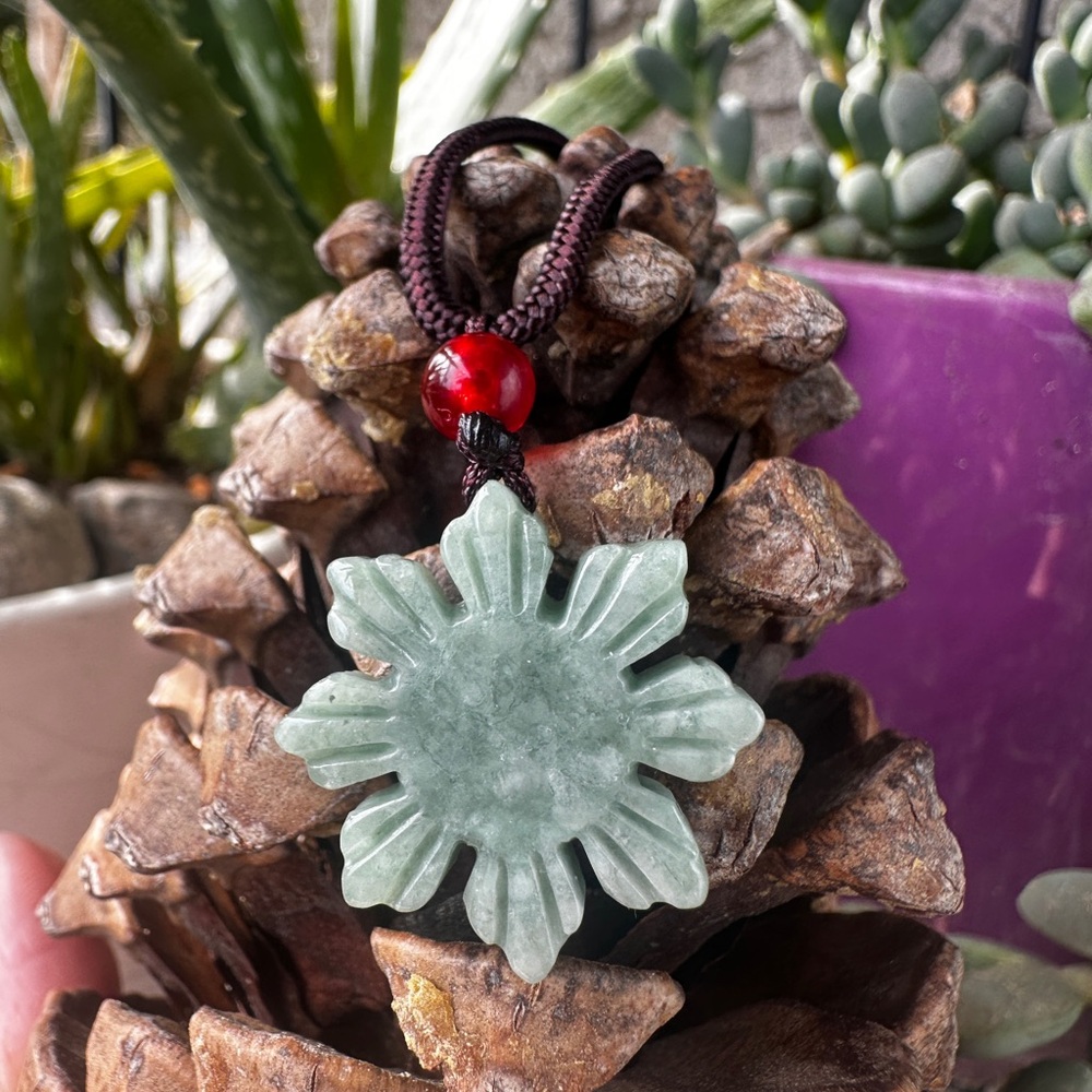 Jade Filipino Sun Pendant Necklace Braided Rope - Natural Stone, Philippine Sun - Picture 4 of 7